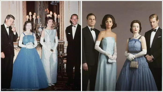 Tấm tôn lên vẻ đẹp lịch sự của Nữ hoàng khi tiếp tân Hệ thống Mỹ John.F.Kendy.  Nguồn: internet